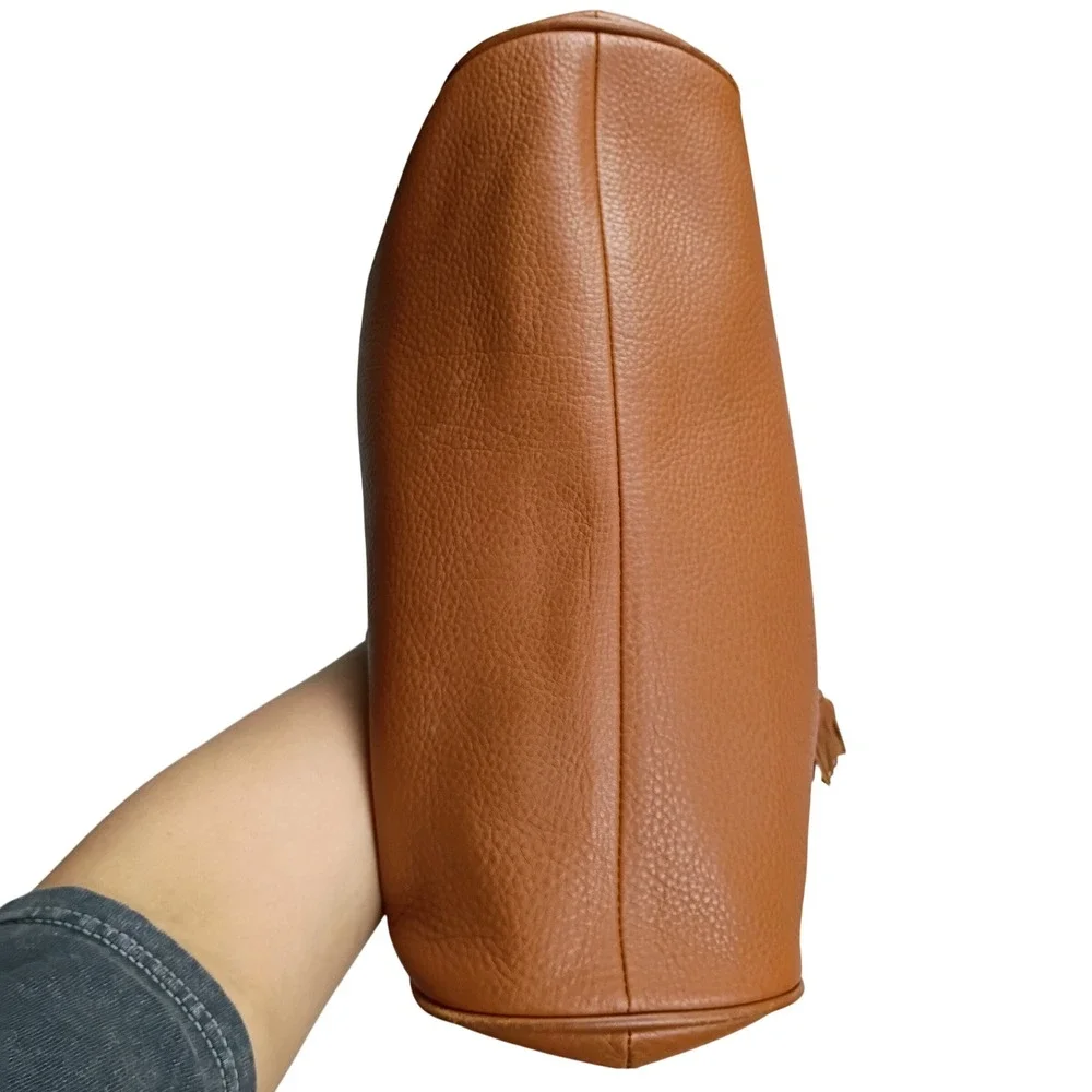 Talbots Hobo Bag Womens Medium Cognac‎ Brown Leather Braided Tassel